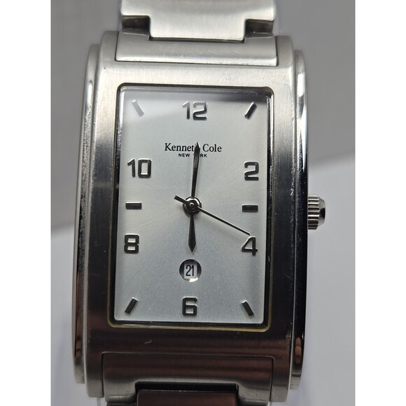 Kenneth Cole KC3142 Rectangular Stainless 50m Date Slim Quartz New Battery Mens - Picture 4 of 11